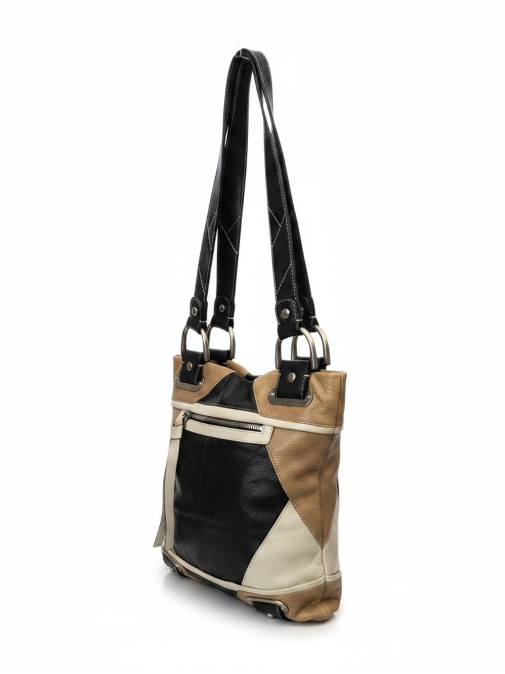 B. Makowsky Colorblock Patchwork Soft Leather Shoulder BagHobo Tricolor Y2K Boho - Picture 3 of 12